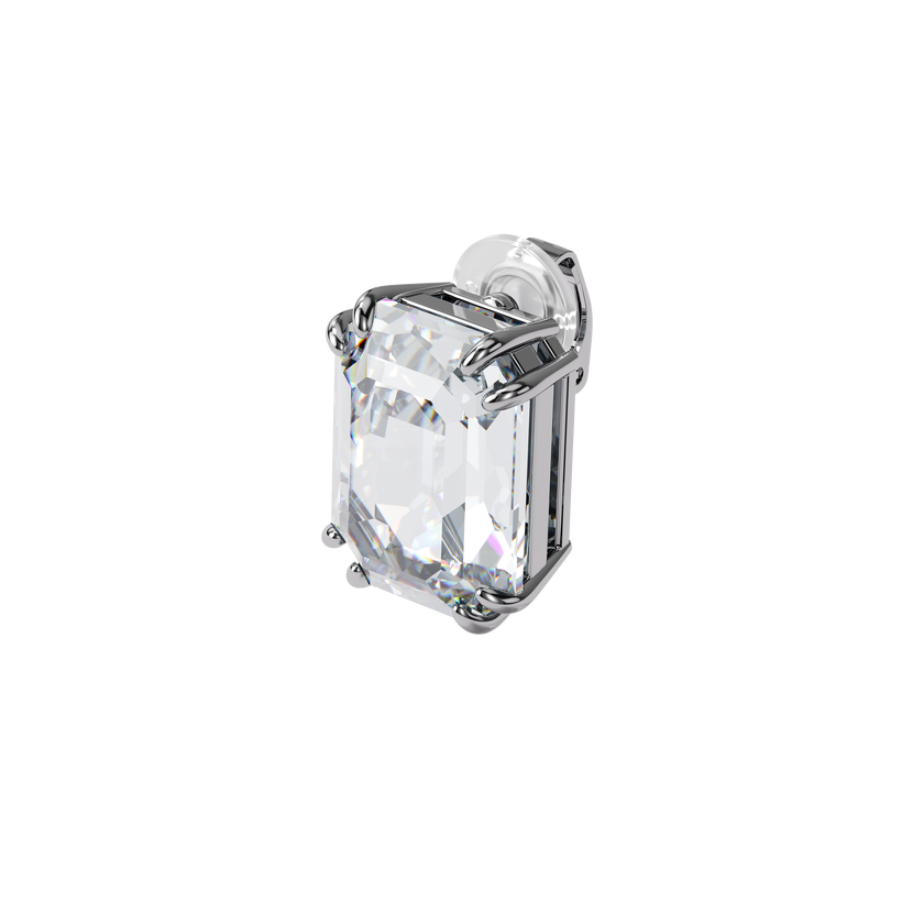 Mesmera clip earring, Single, Octagon cut crystal, White, Rhodium plated